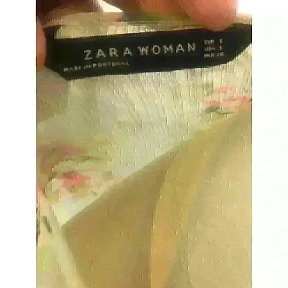 Zara Woman Green Multicolor Size S Long Sleeve Sheer Pleated Floral Blouse - Picture 4 of 5